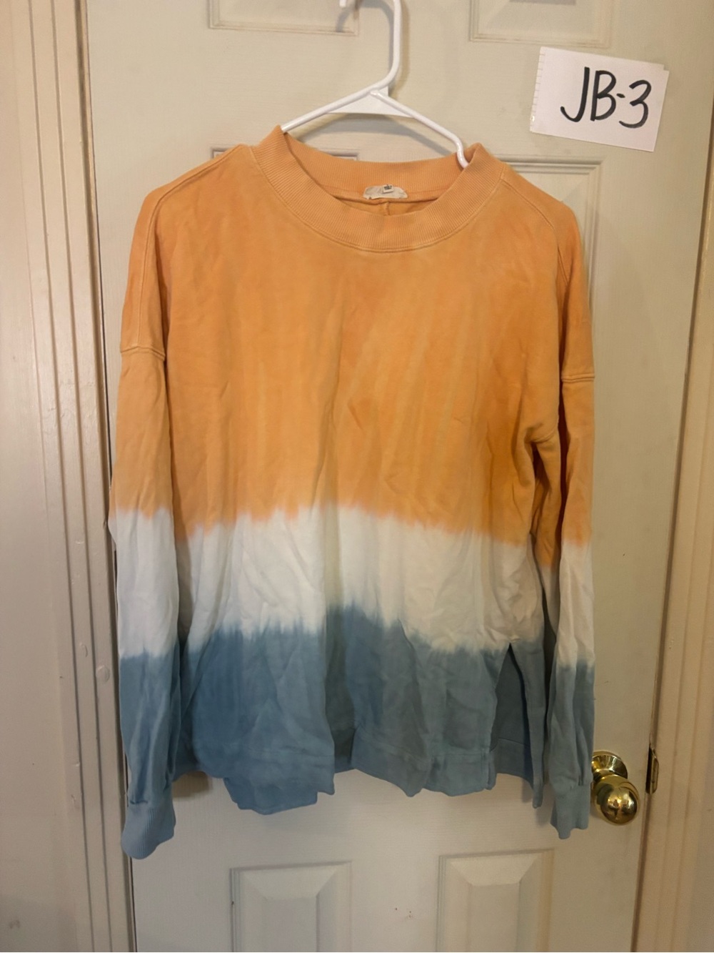 Easel Tie-Dye Long Sleeve Top - Orange, White & Blue
